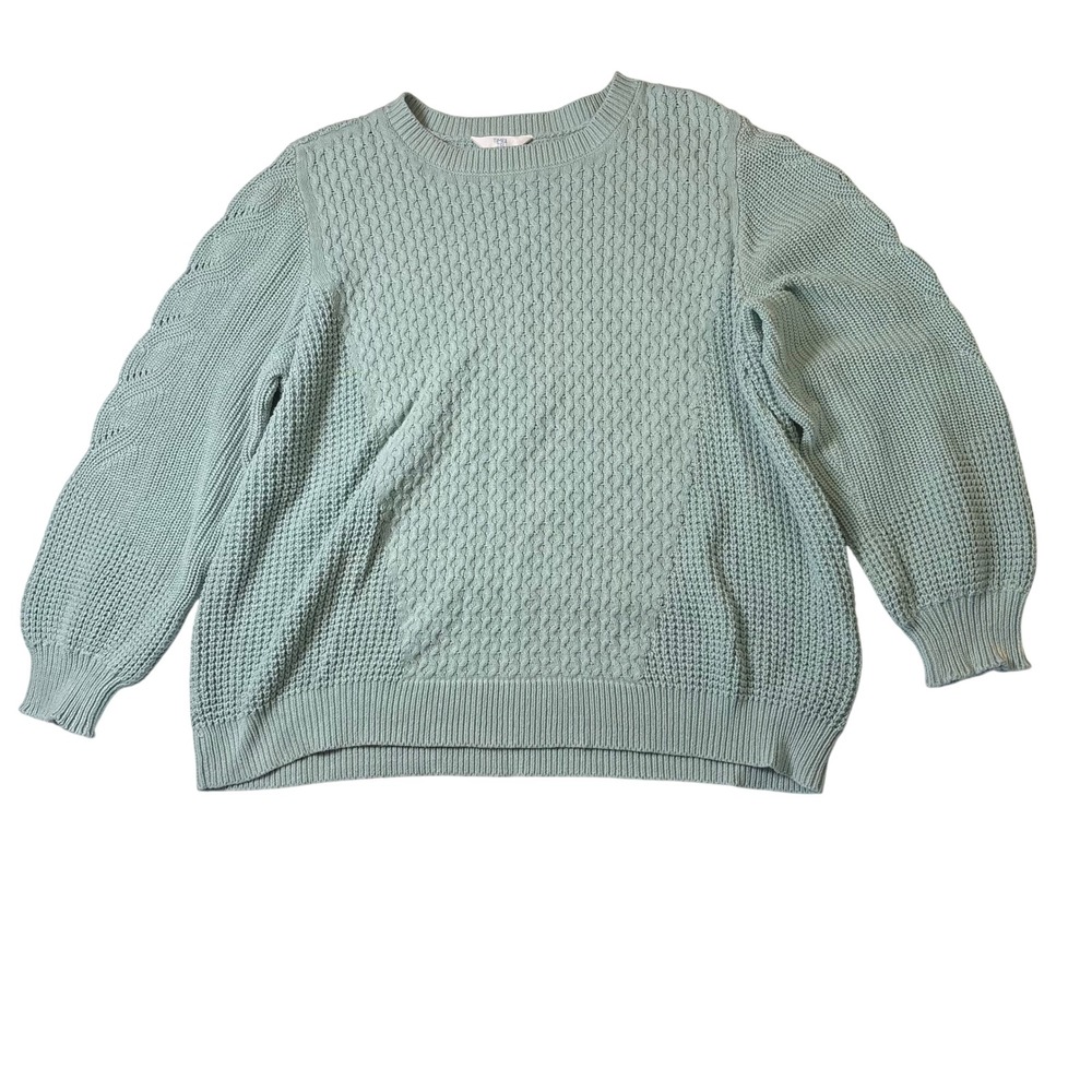Time and Tru Womens XXXL 22‎ Seafoam Green Cable Waffle Knit Pullover Sweater